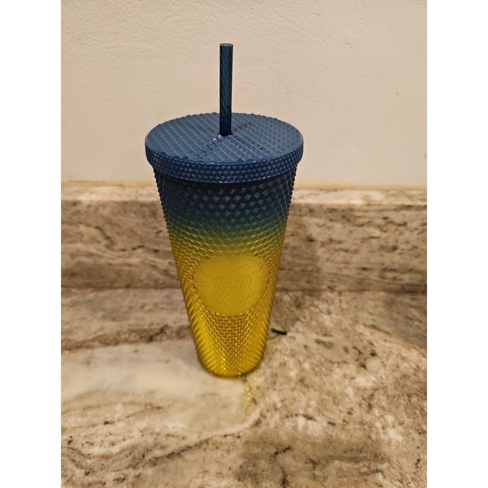 Starbucks Fall 2023 Gradient Lemon Yellow Blue Studded Venti 24 oz. Cold Tumbler